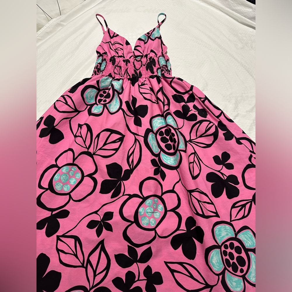 ZARA Pink with Flowers Black & Blue Maxi dress - Picture 4 of 5
